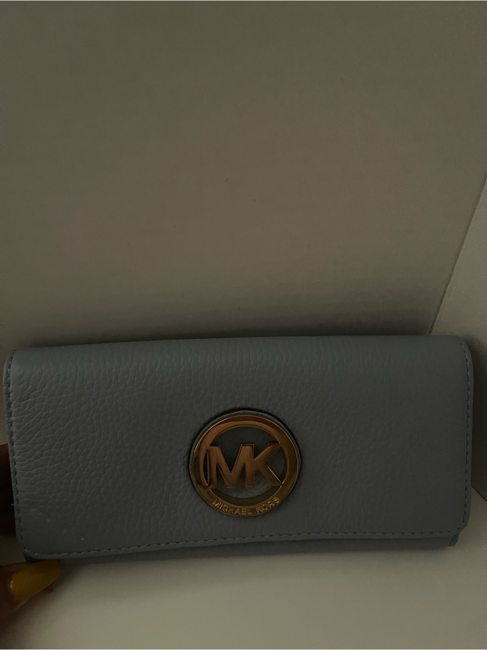 Michael Kors Powder Blue Leather Continental Wallet with Gold MK Emblem